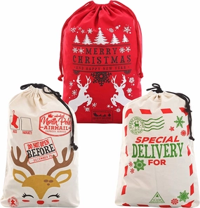 Large Santa Drawstring Sacks, 3 Pieces Frightening Decorations