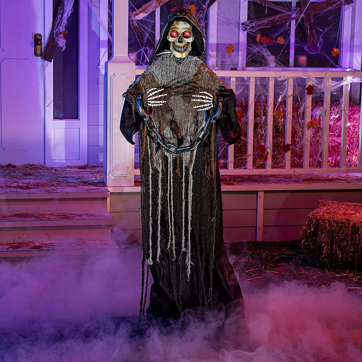 Life Size Grim Reaper with Chain Scary Treats Haunted Lights