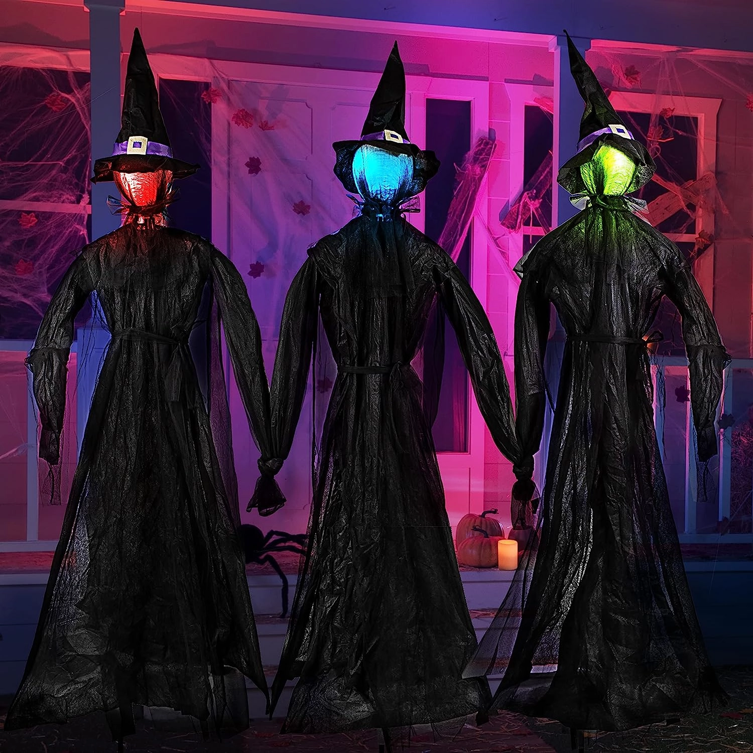 Light Up Witches with Stakes(Multicolor), 3 Pack Eerie Supplies Haunted Accents