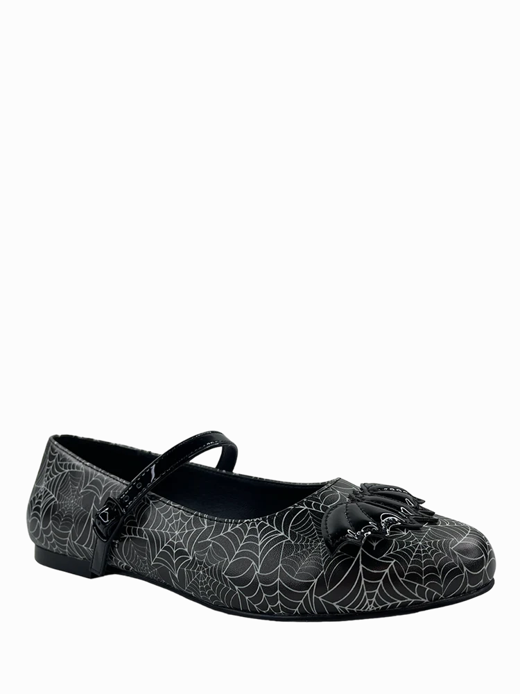 Mary Jane Bat Spiderweb Flats Fashionable Design