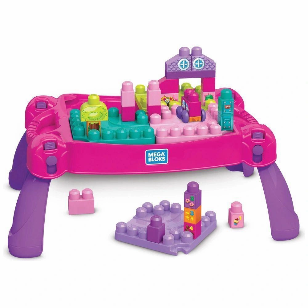 Shared Screen Mega Bloks Build & Learn Table Pink Educational Toy - Pink