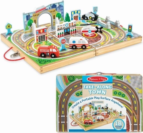 Surround Support Progressive Values Melissa & Doug 40141 Wooden Take-Along Tabletop Town 18-Piece