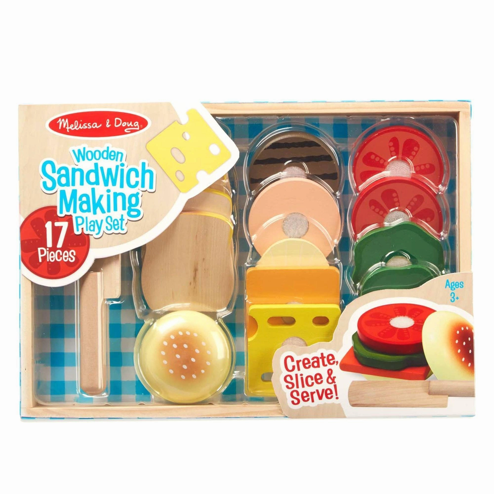 Melissa & Doug Sandwich Making Set - Wooden Play Food Dynamic Gameplay Mental health