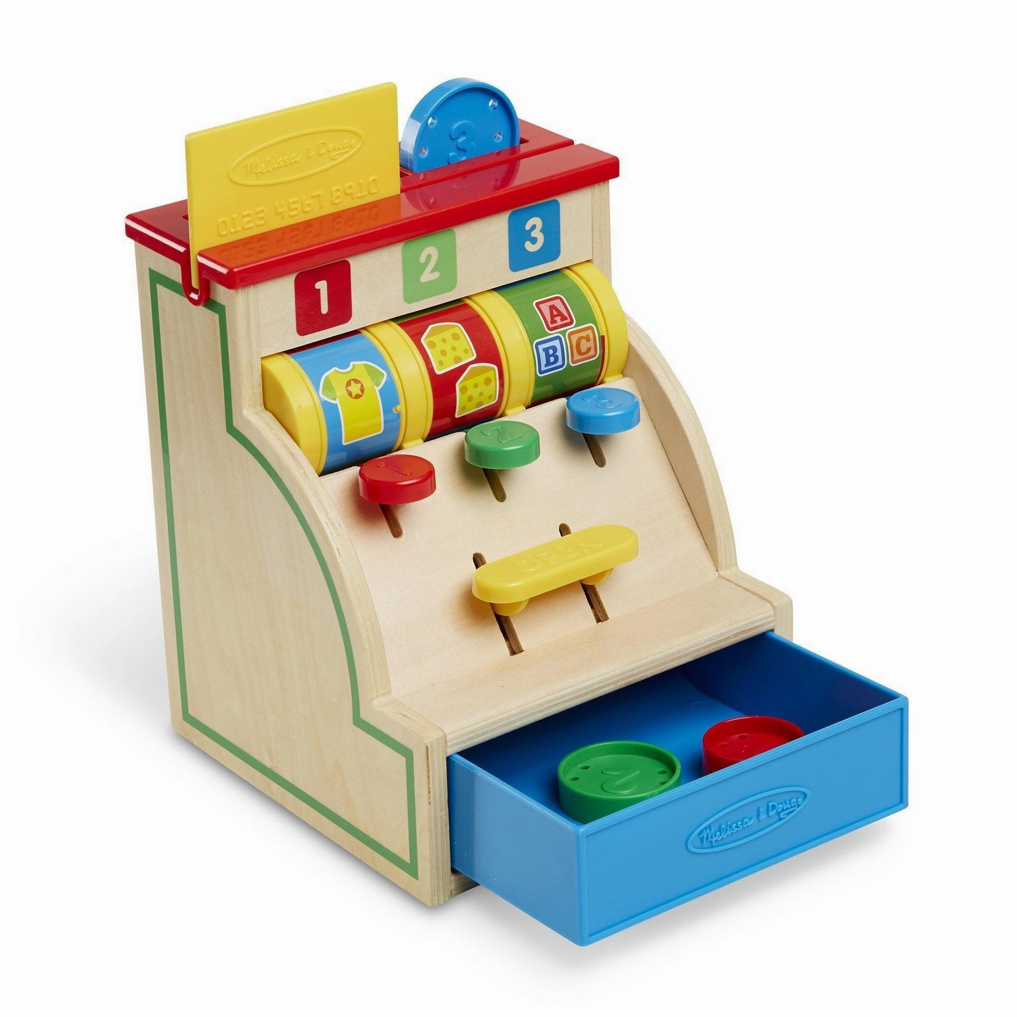 Melissa & Doug Wooden Spin & Swipe Cash Register Pay-to-Win Ordinary Rank