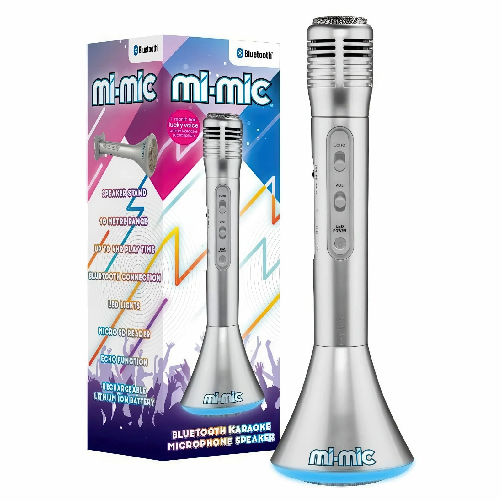 Mi-Mic Portable Bluetooth Karaoke Microphone Speaker - Silver simple controls Educational Value