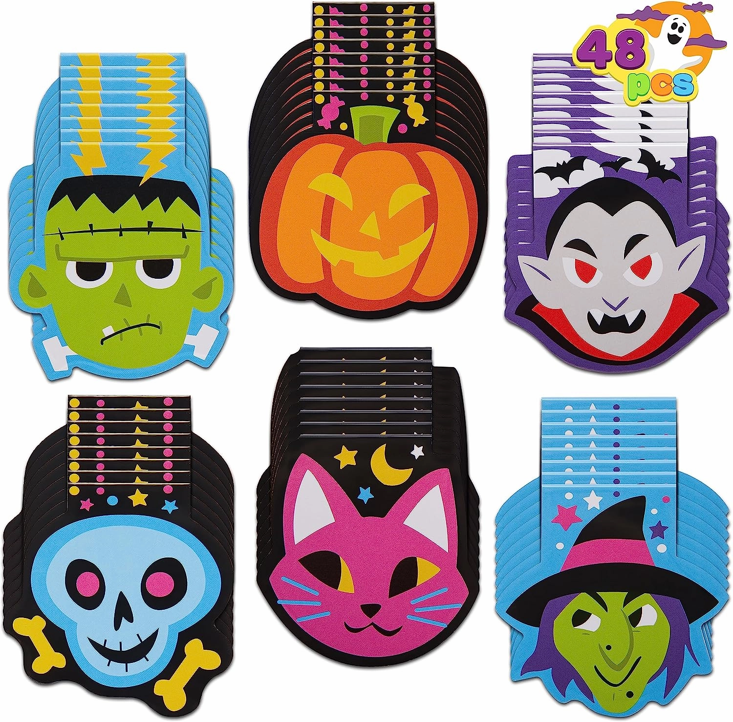 Frightening Treats Spooky Designs Mini Characters Notepad, 48 Pcs