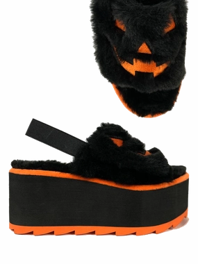 Lilly Jack O Lantern Black/Orange Slides Ankle Collar Padding