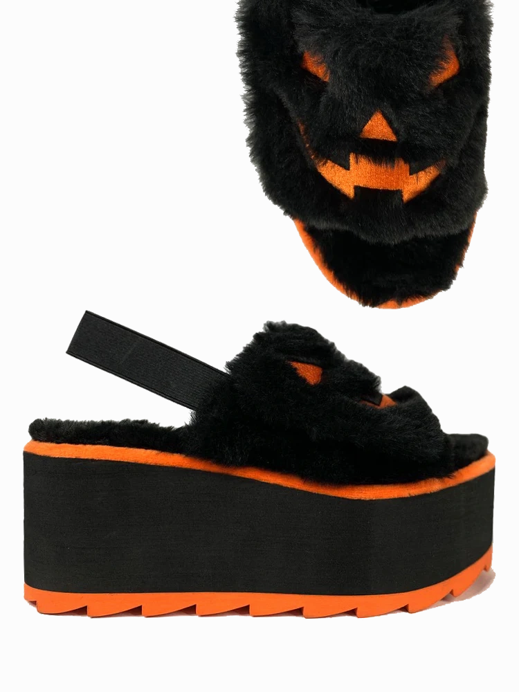 Lilly Jack O Lantern Black/Orange Slides Ankle Collar Padding