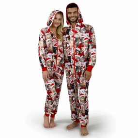 Fantastic Designs Adults Cute Cat Print Christmas Hooded Pajamas with Pockets