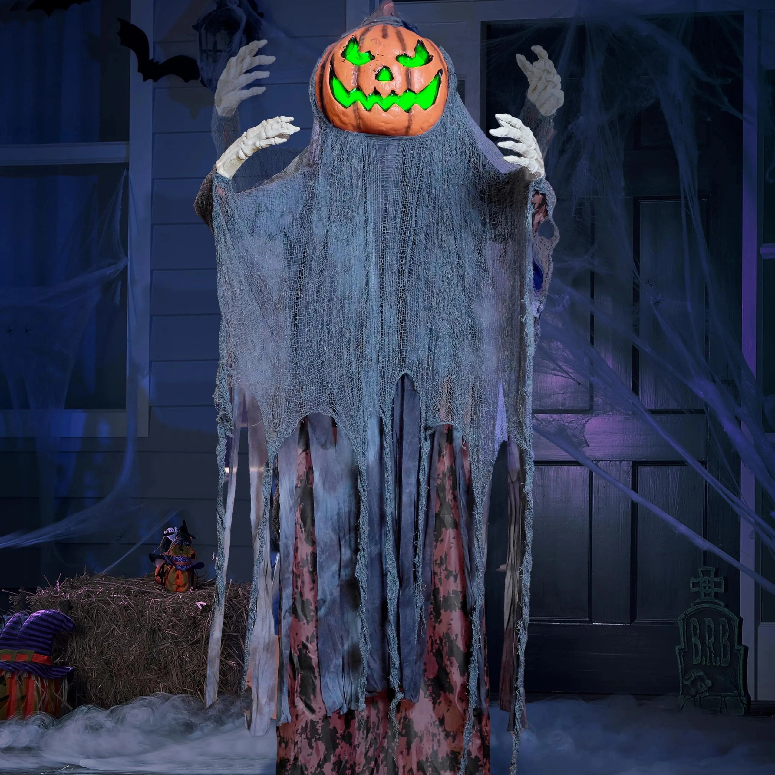 Mysterious Displays Whimsical Crafts 67in Halloween Animatronics Standing Pumpkin Scarecrow Decoration