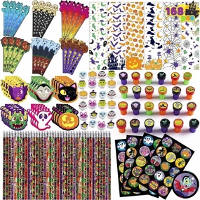 Playful Decor Enchanting Party JOYIN 168PCS Halloween Stationery Set, Art Set for Kids' Birthday Gifts, 24 Pack Halloween Themed Stationery Set