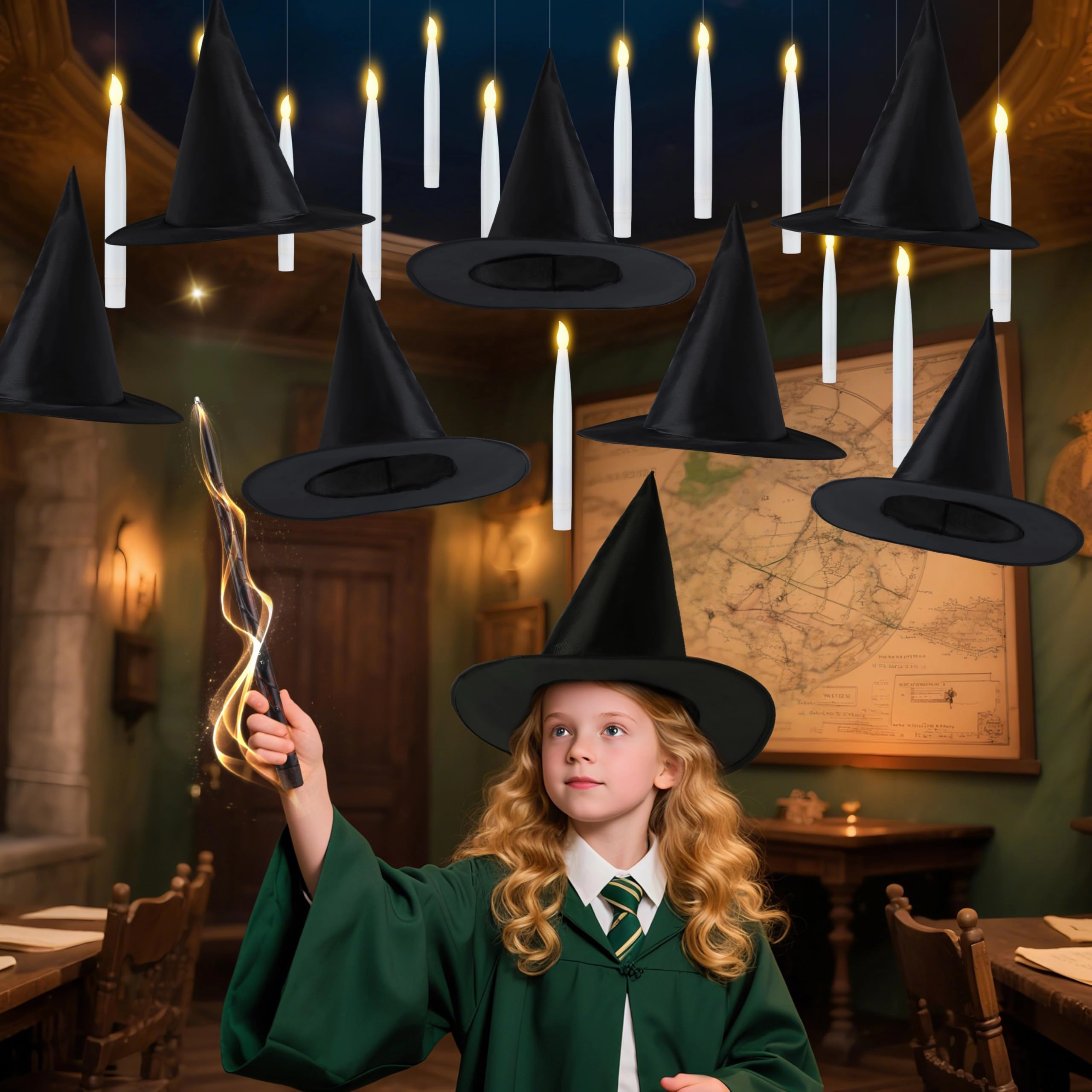 Scary Ornaments Mysterious Ornaments 20Pcs Halloween Floating Candles and Witch Hat