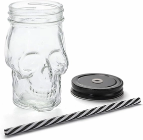 Scary Lights Mysterious Decorations Skull Mason Drinking Mugs Tumbler Cup with Straws Old Fashioned Jar Drinking Glasses