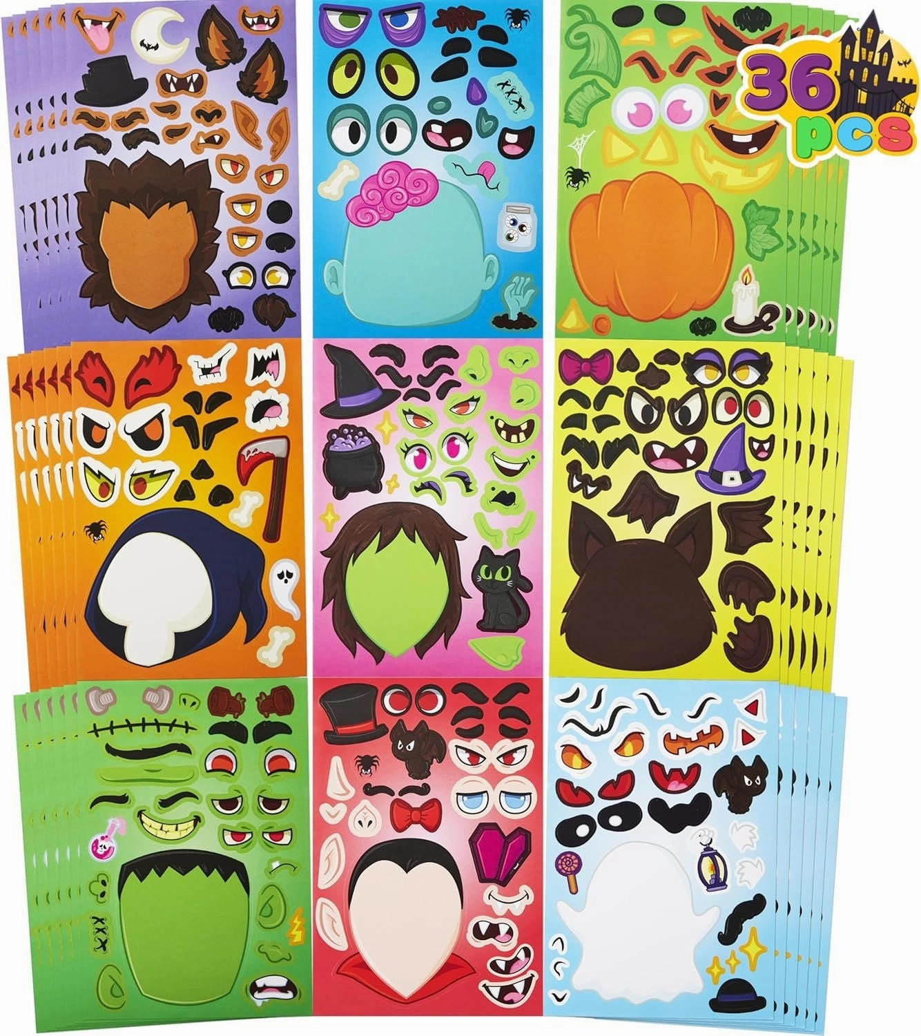 36 Pcs Make-a-face Sticker Sheets Spooky Accents