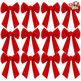 Mysterious Lights Haunted Party 12 Pack Christmas Red Velvet Bows, 13" Long by 9" Wide Decorative