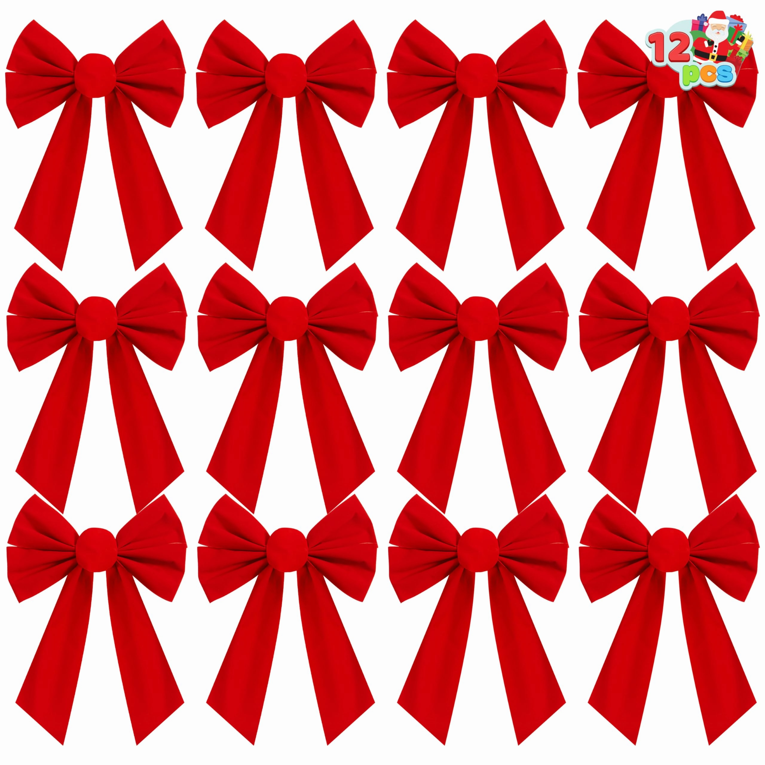 Mysterious Lights Haunted Party 12 Pack Christmas Red Velvet Bows, 13" Long by 9" Wide Decorative