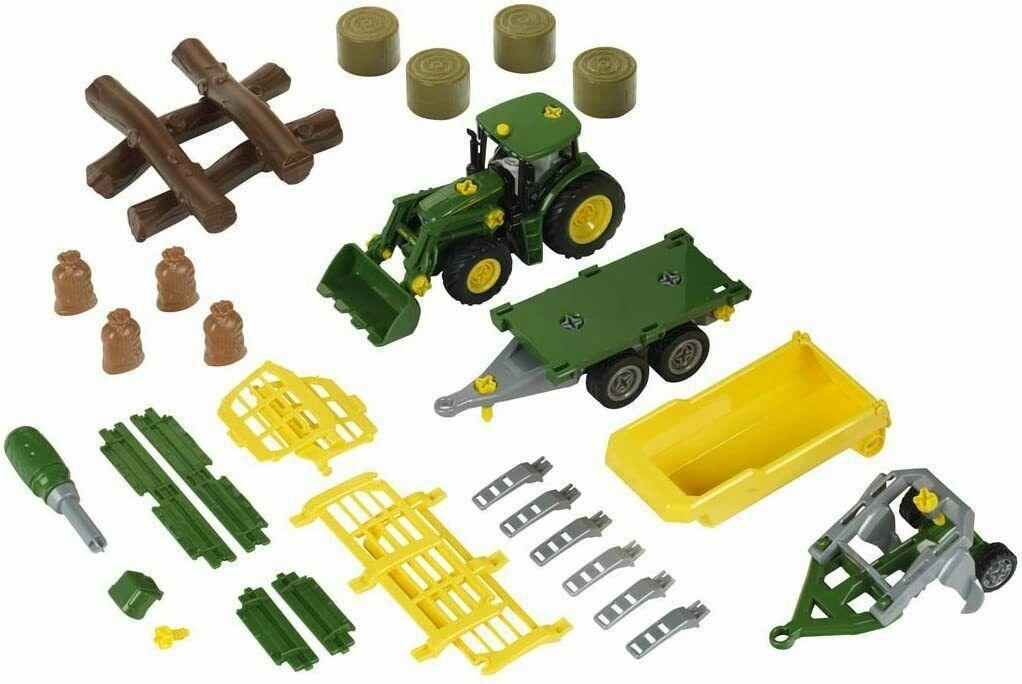 Klein John Deere 6215R Tractor with Wood and Hay Cart Trailer Ping Compensation Military Advisor