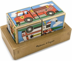 Melissa & Doug 11272 Vehicles Sound Blocks 6-in-1 Puzzle With Wooden Tray Evolving Narrative Medium Grade