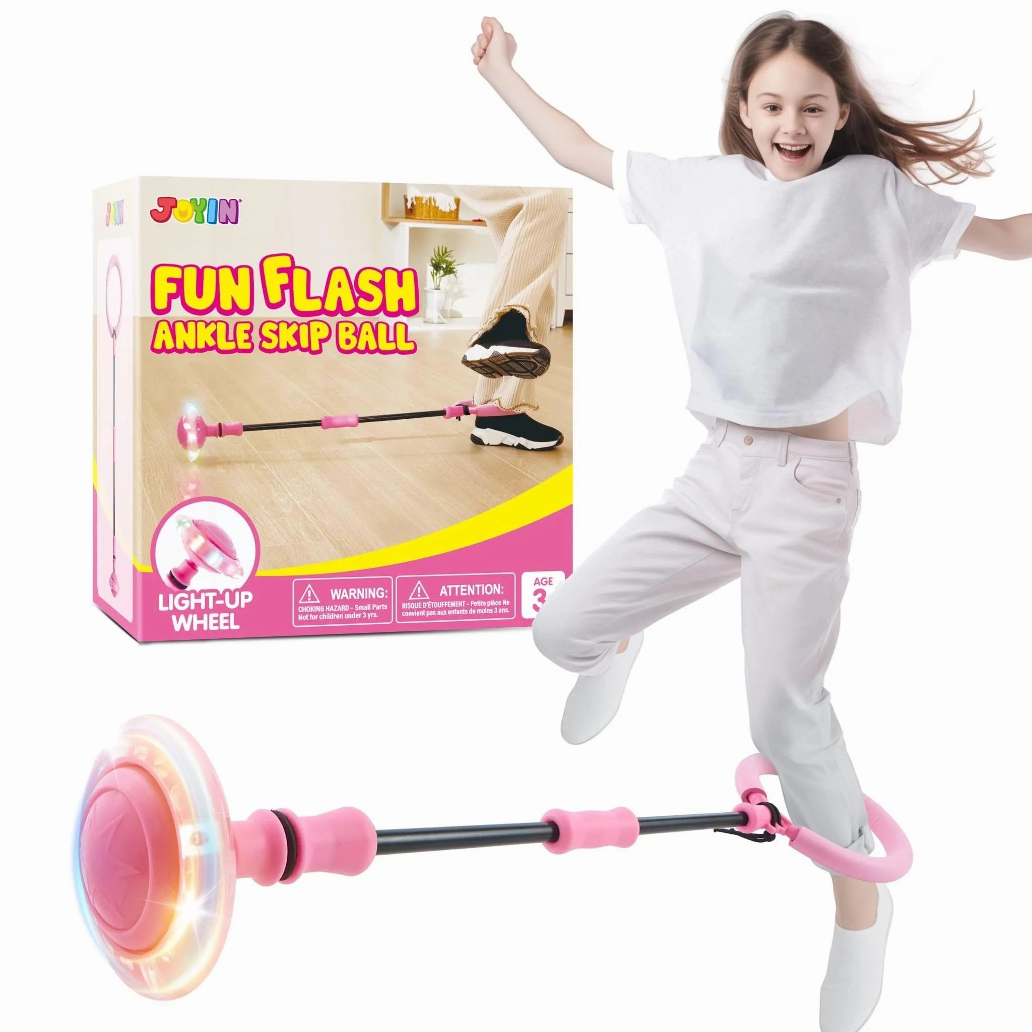 Martial Art Robotic Arm Pink Ankle Skip Ball with Flashing Lights, Skip Toy