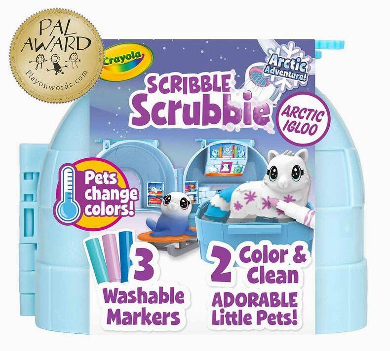 CRAYOLA Scribble Scrubbie Pets Arctic Igloo Carry Case Playset Family Support