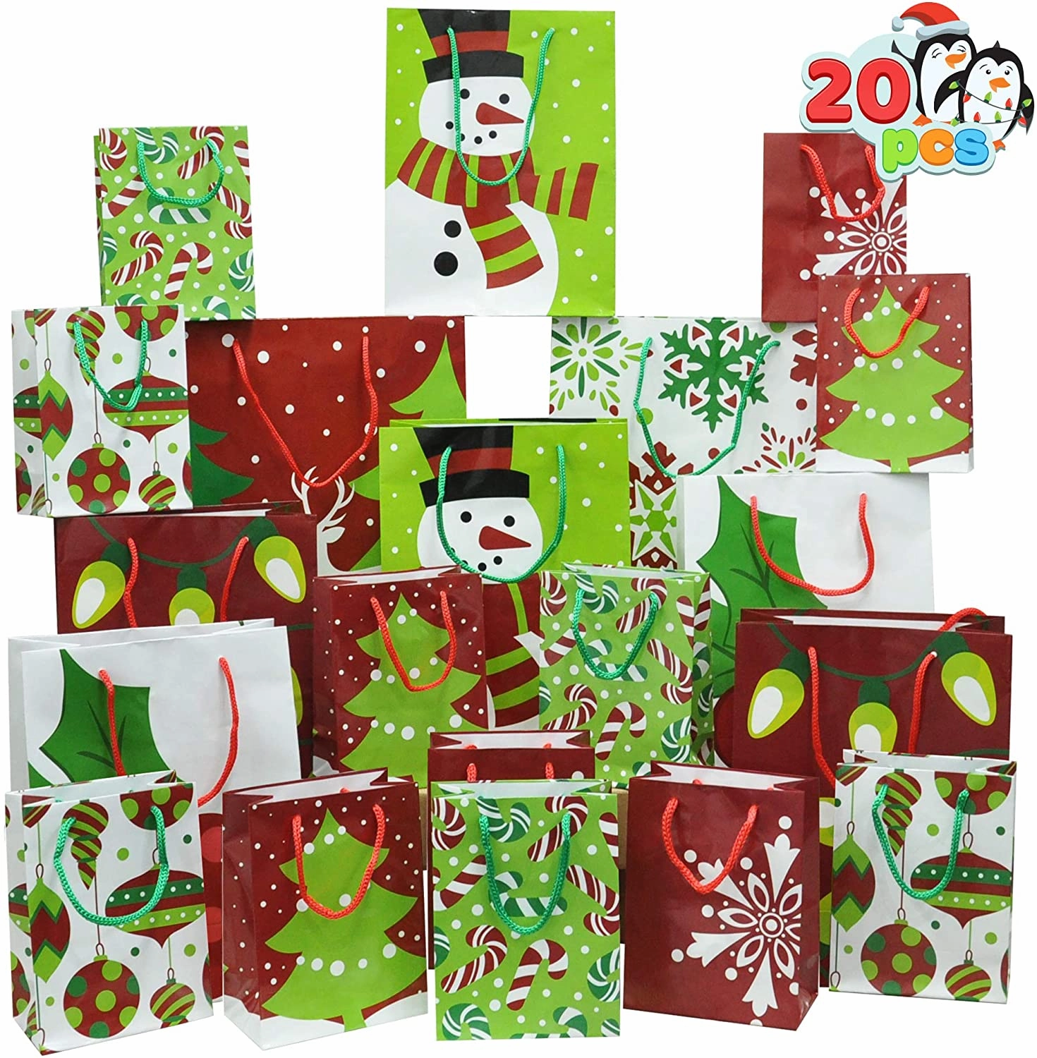 Creepy Supplies 20Pcs Christmas Goody Gift Bags with Handles Assorted Sizes