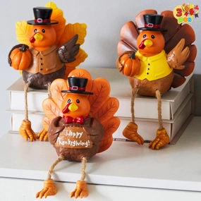 3 Pcs Thanksgiving Turkey Tabletop Centerpieces, Resin Turkey Fall Figurine AI Assistant
