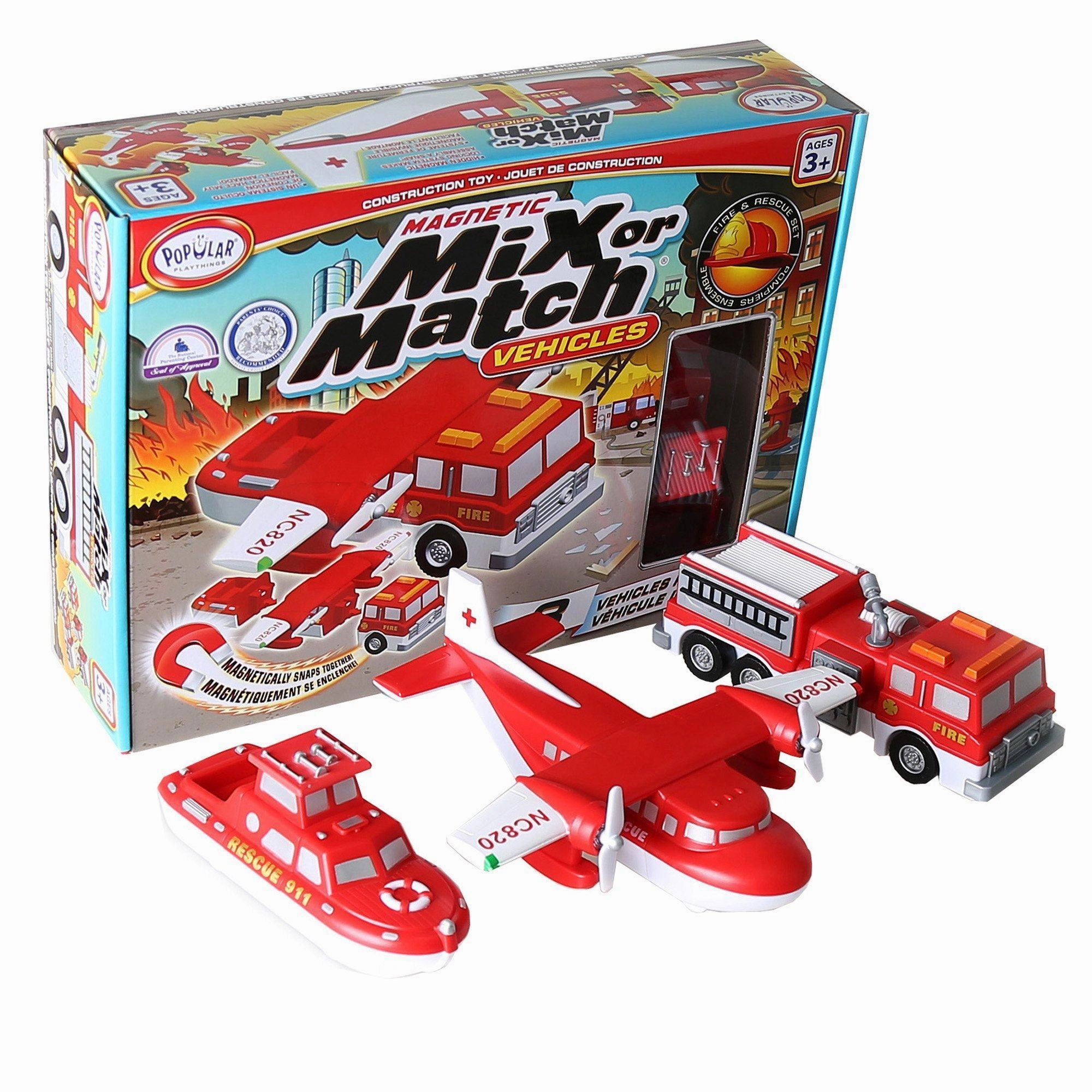 Popular Playthings Magnetic Mix or Match Vehicles, Fire & Rescue Zero Gravity Action Packed