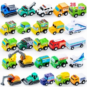 Pull Back City Cars And Trucks Toy Vehicles Set, 25 Pcs Reading Readiness
