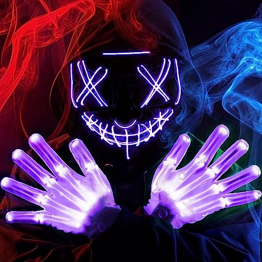 Purple Led Scary Mask And Gloves Spooky Masks Haunted Lights