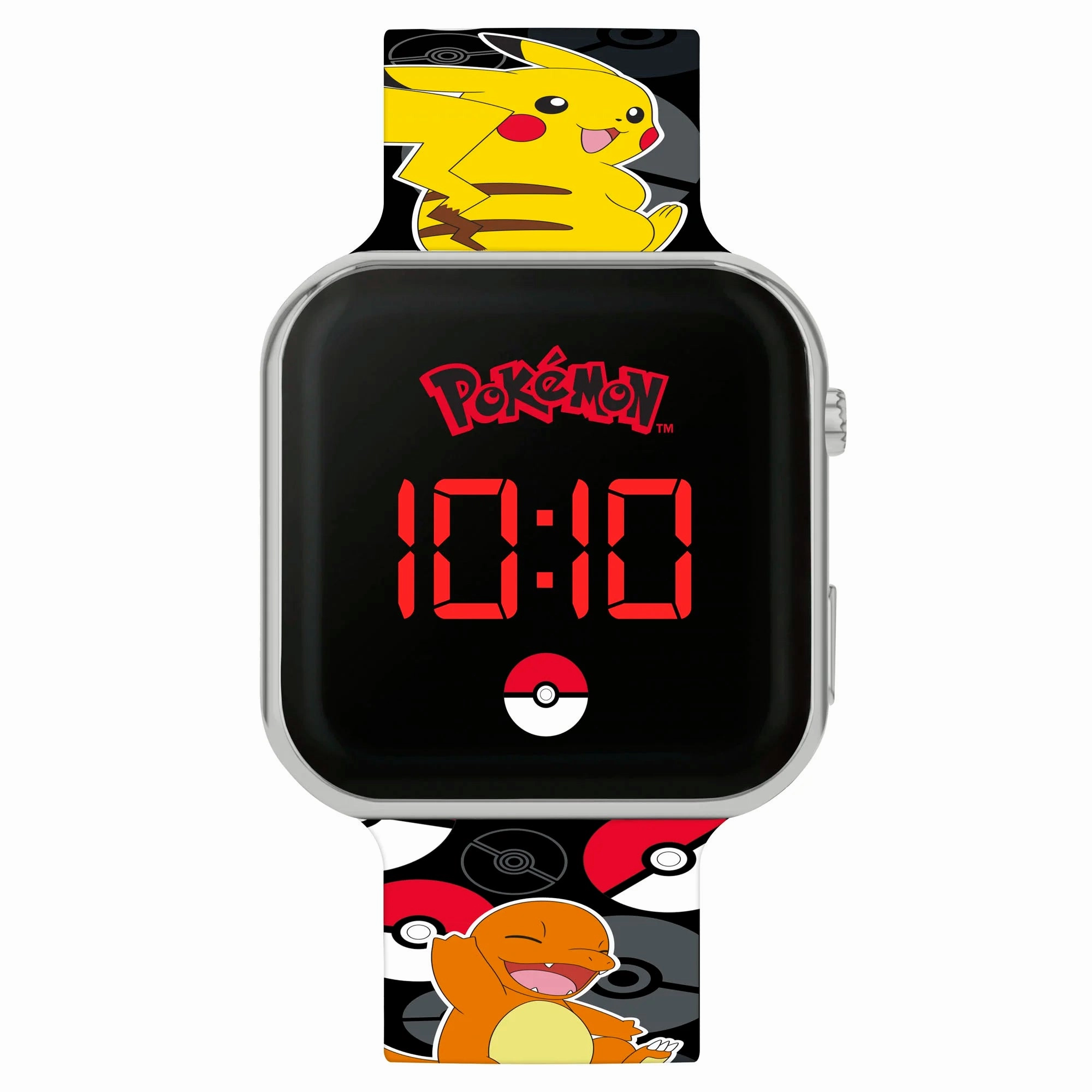 Peripheral Vision Pokemon Kids Digital Printed Black Silicone Strap Watch