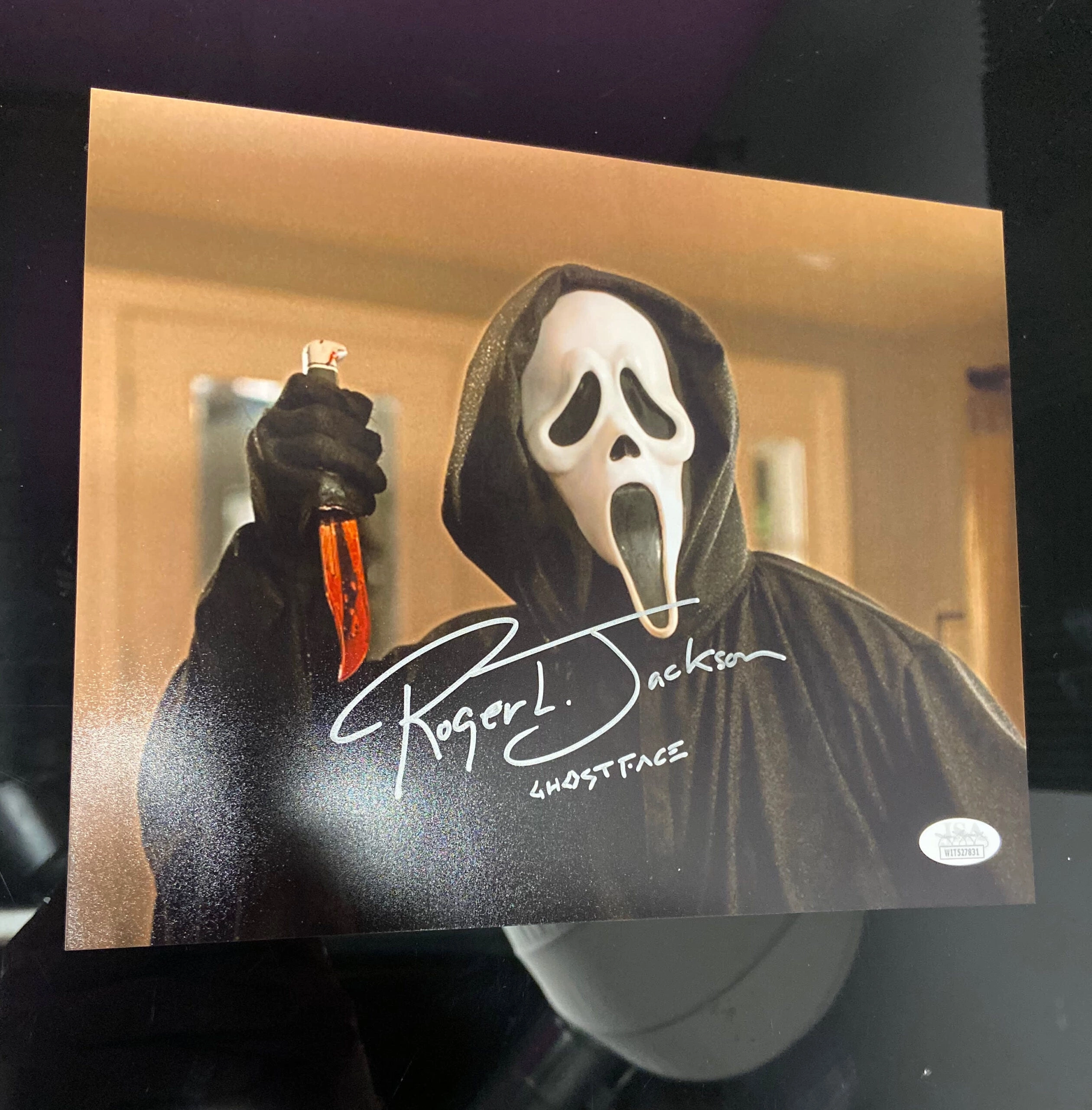 Roger L. Jackson Autographed Ghostface 8x10 (JSA Certified) - Version 1 Wicked Accents