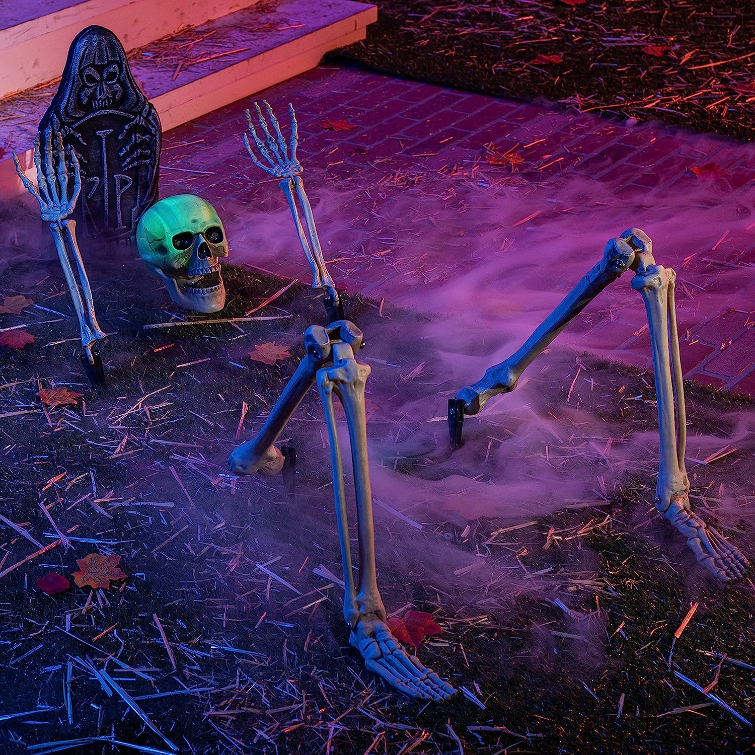 Scary Accents Lighted Skeleton Groundbreaker Yard Stakes (Green Light), 5 Pcs