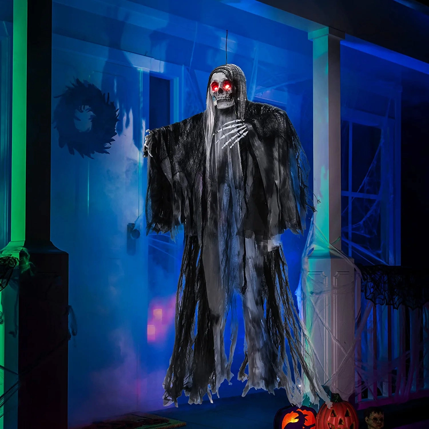 59in Hanging Grim Reaper with Glowing Eyes and Creepy Sound Ghostly Supplies Enchanting Party