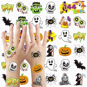 Mystical Lights Mysterious Accents 144 PCS Halloween Temporary Tattoos, 12 Designs Waterproof Fake Tattoos Stickers for Kids