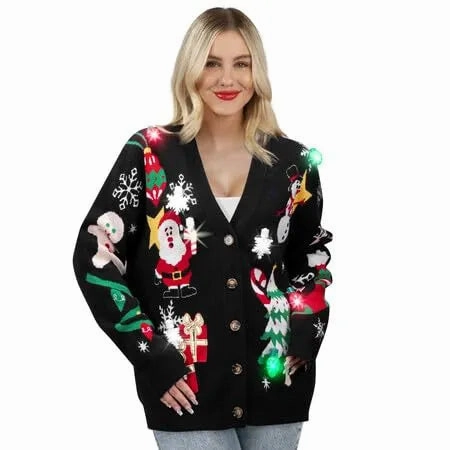 Christmas Light Up Rudolph Reindeer Jumper Women's Ugly Sweater Mysterious Designs Ghostly Lights