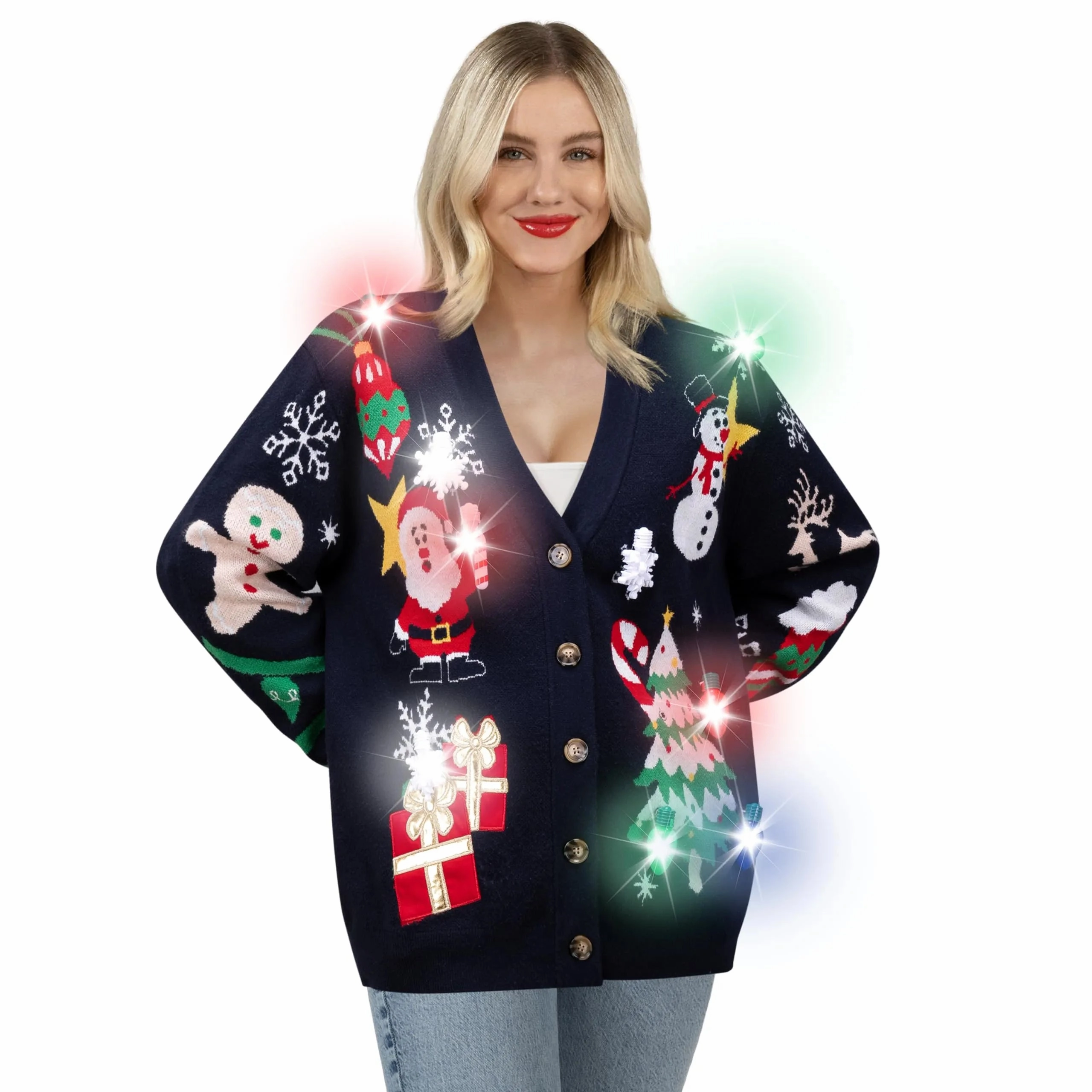 Frightening Accents Charming Ornaments Christmas Light Up Rudolph Reindeer Jumper Women's Ugly Sweater