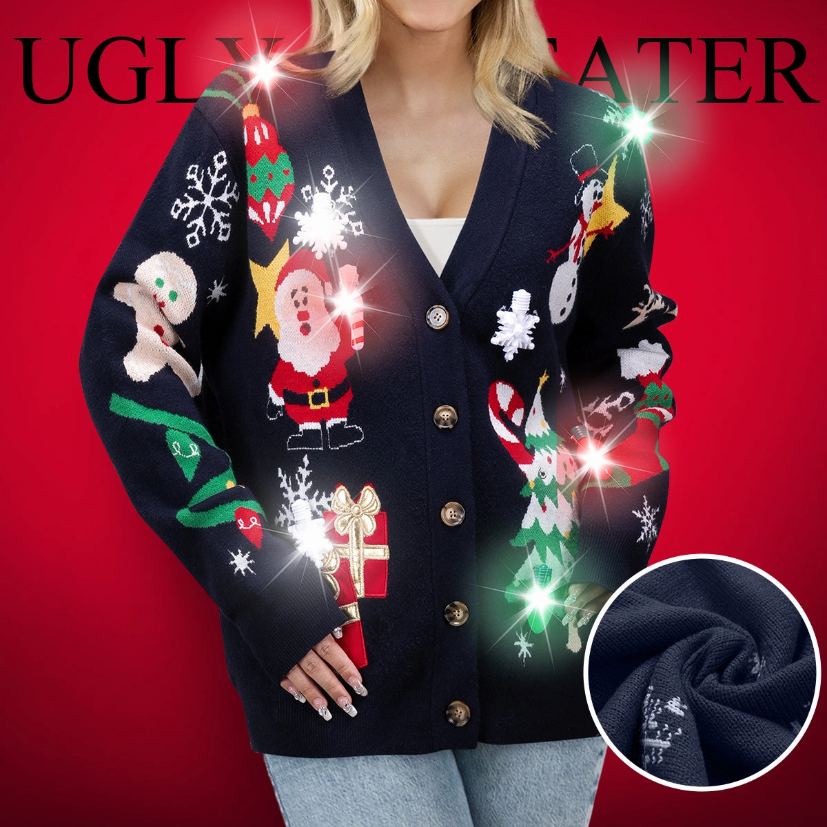 Wicked Accents Wicked Figures Christmas Light Up Rudolph Reindeer Jumper Women's Ugly Sweater