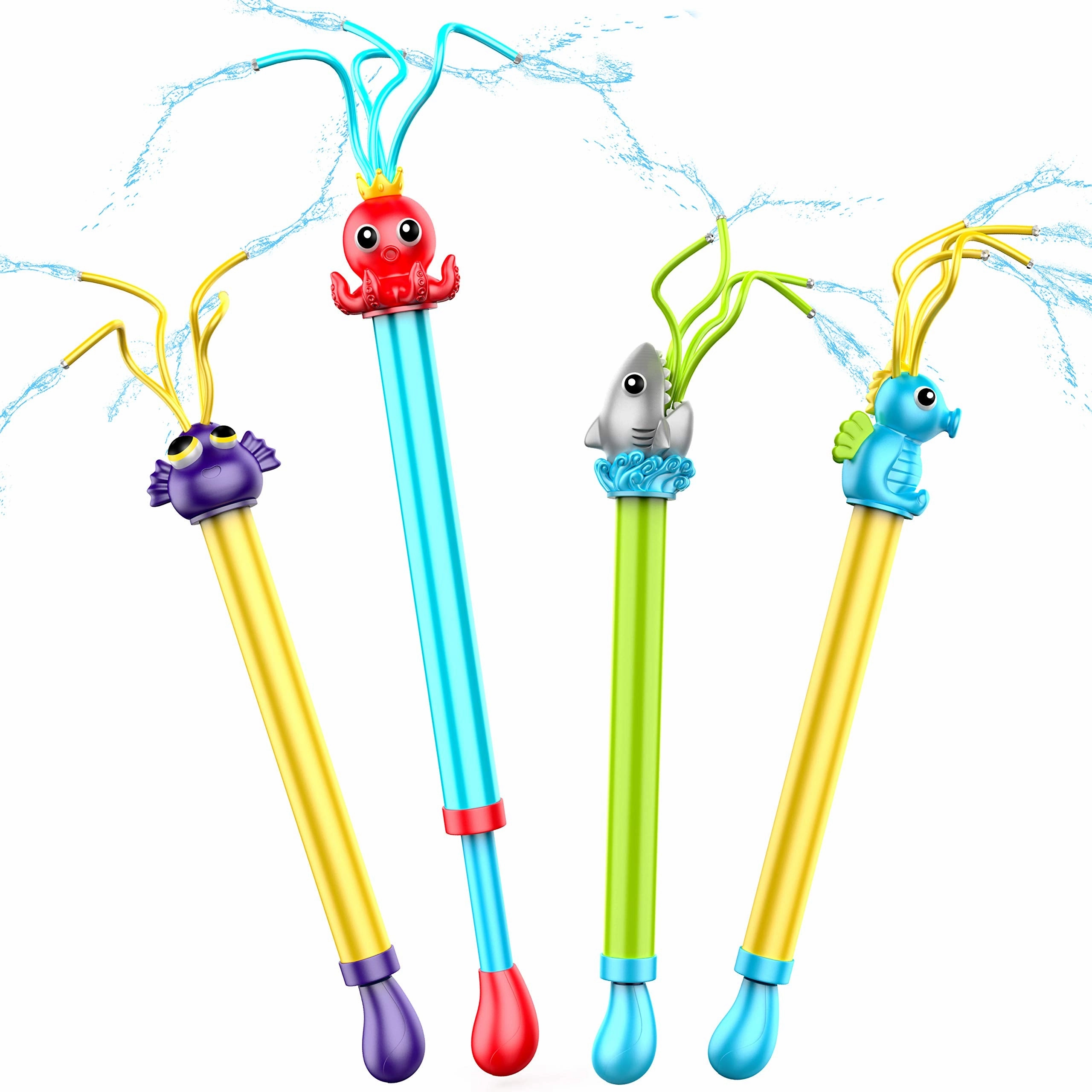 Grade Improve Sea Animal Water Squirt Guns with Jiggle Tubes, 4 Pcs