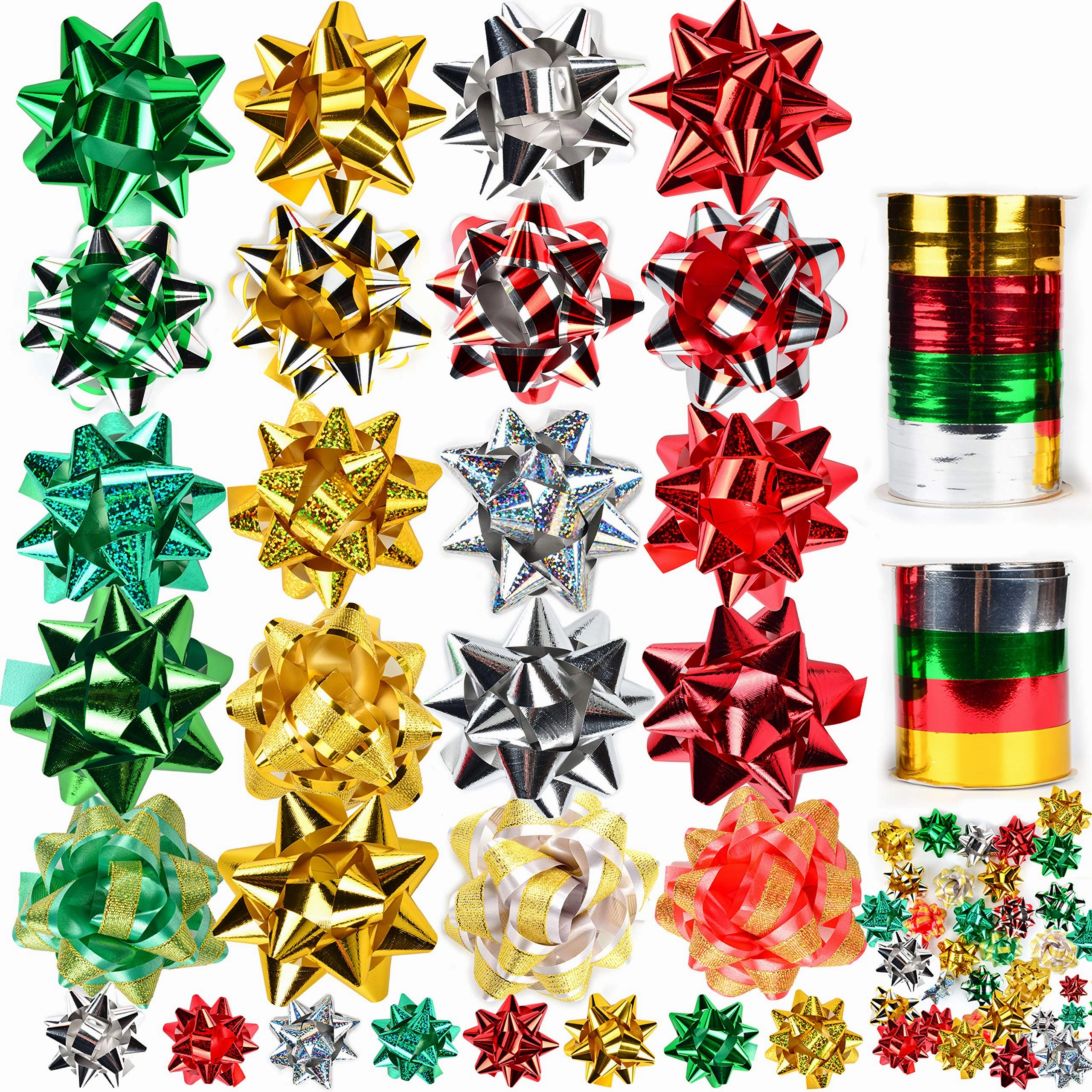 Enchanting Crafts Mystical Decor Self-adhesive Bows & 8 Rolls Of Christmas Curling Ribbons, 48 Pcs