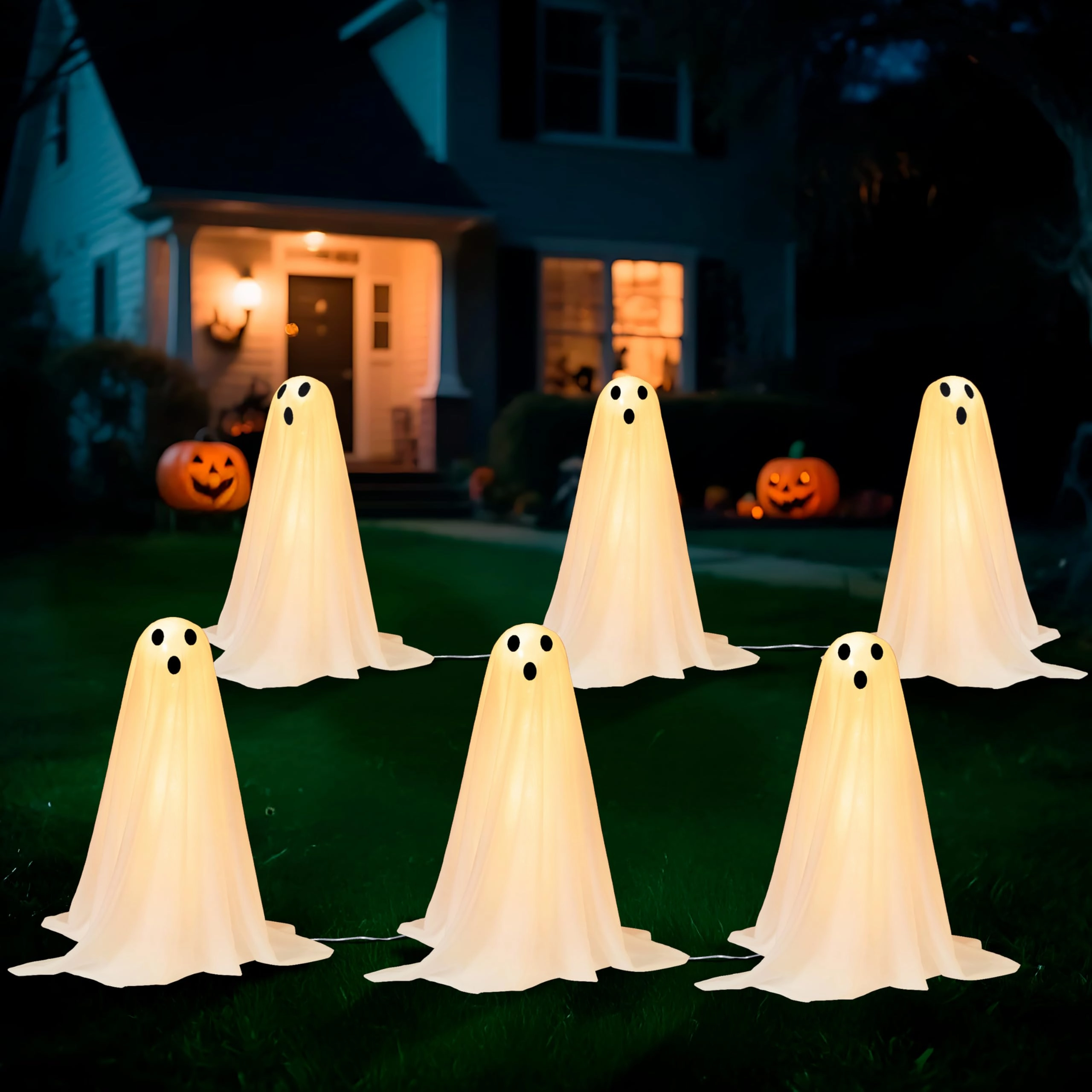 6 Pcs Halloween Decorations Outdoor Ghosts Pathway Lights Mystical Accessories Whimsical Accents