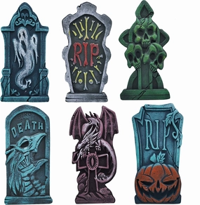 17in Halloween Foam Graveyard Tombstone, 6 Piece Frightening Displays Scary Masks