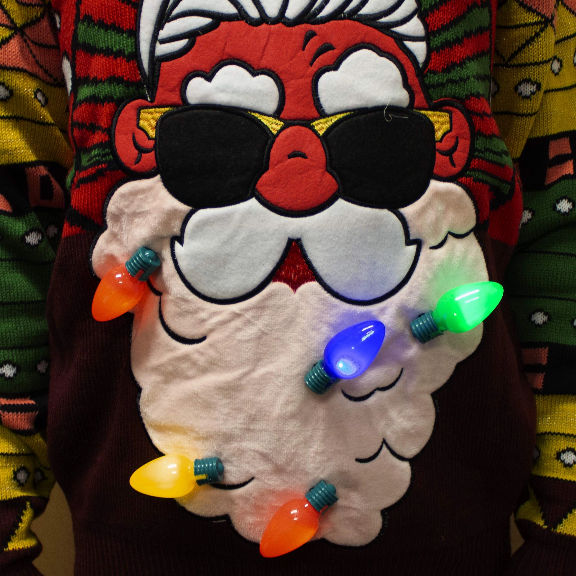 Ghostly Displays Christmas Sweaters Santa Ugly Sweater with Light Bulbs