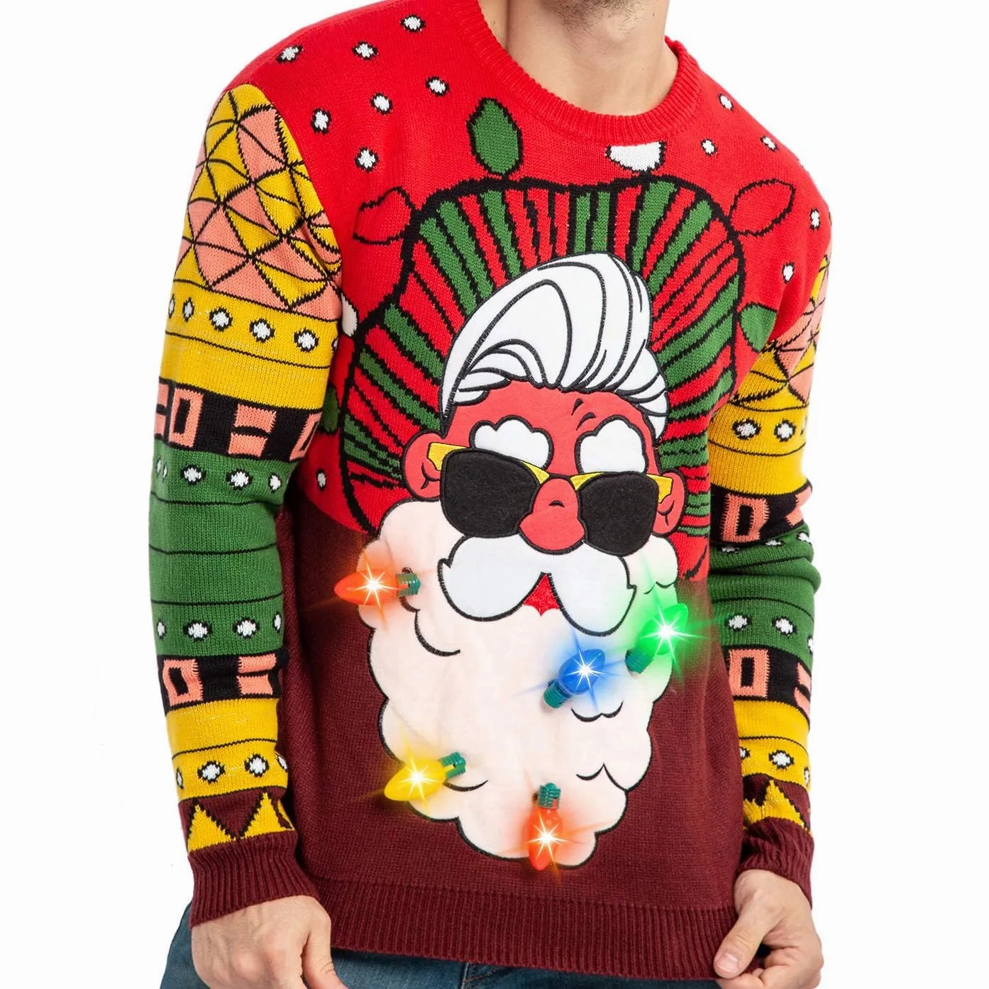 Spooky Crafts Christmas Sweaters Santa Ugly Sweater with Light Bulbs