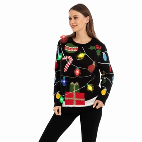 String lights ugly sweater with light bulbs (Women) Wicked Displays