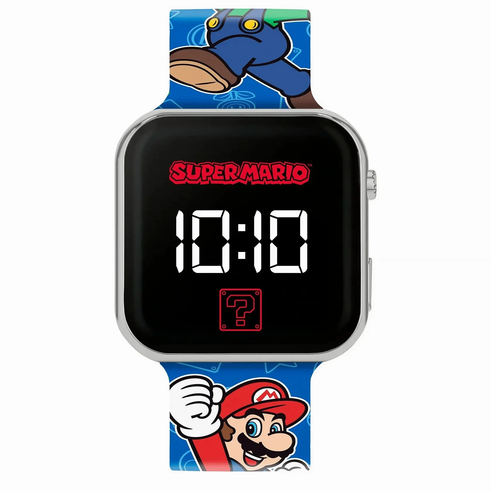 Mathematical Puzzle Super Mario Bros Blue Printed Strap LED Digital Watch