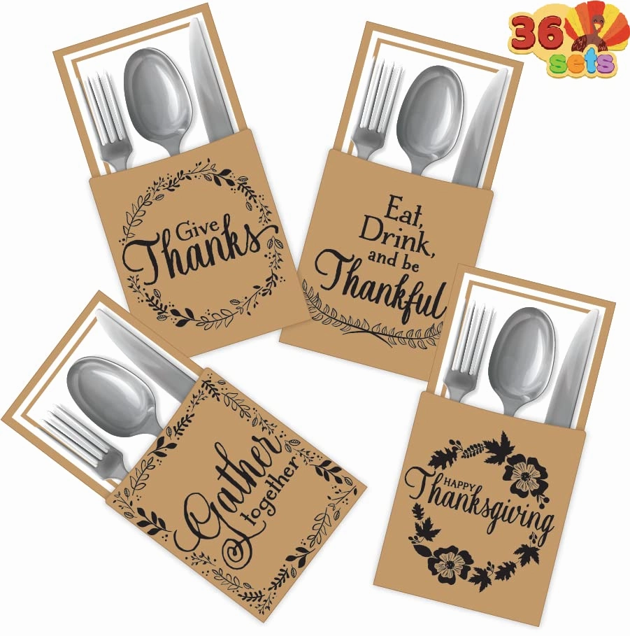 Oceanography Set Role Playing Thanksgiving Turkey Cutlery Decorative Utensil Holder, 36 Pieces
