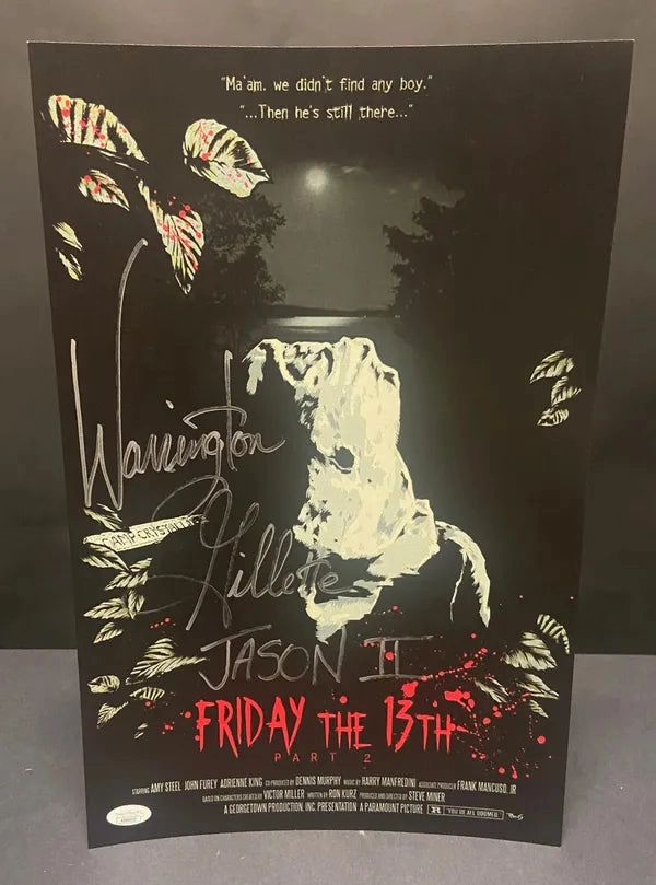 Warrington Gillette Autographed Friday The 13th Part 2 Jason 11x17 Print (JSA Certified) - Version 2 Eerie Masks