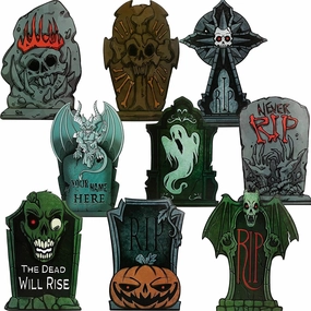 Playful Displays Charming Displays Halloween Tombstone Yard Decorations, 9 Pack