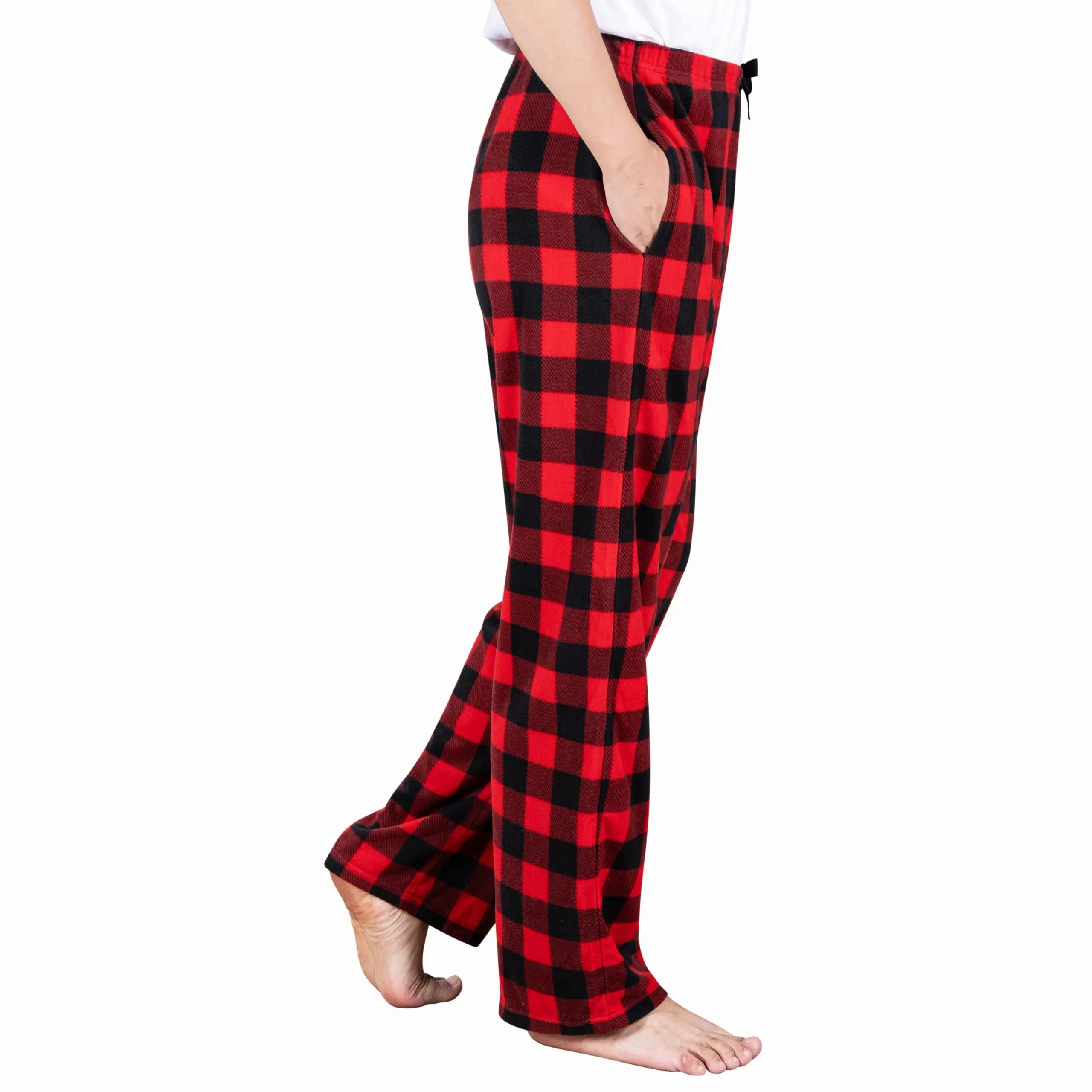 Mystical Lights Men Red and Black Plaid Polar Fleece Pajama Pants