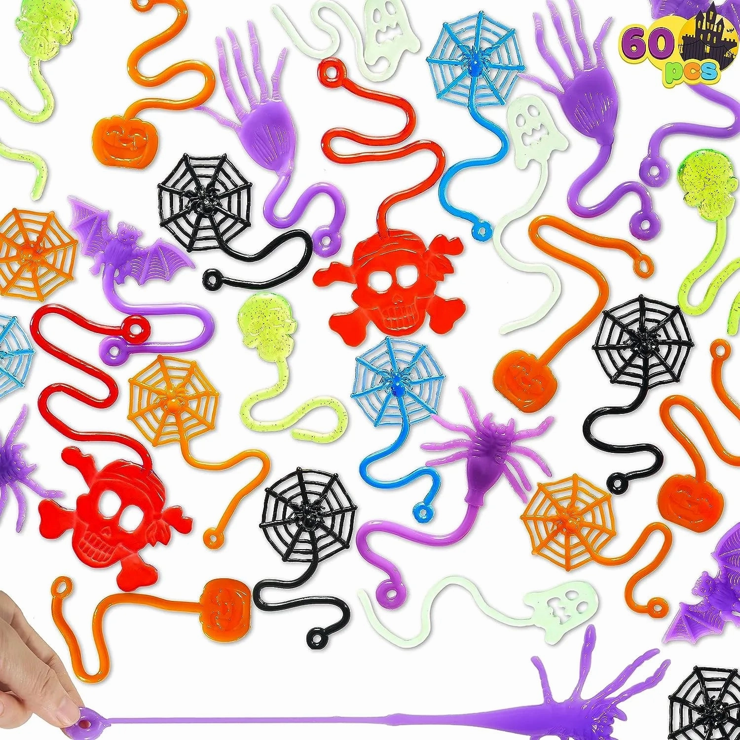 60 Pcs Halloween Stretchy Sticky Toys Bulk for Kids Gift Whimsical Displays Eerie Decor